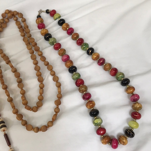 Bohemian Style Lot of 3 Necklaces Wood & Beads - Picture 2 of 9